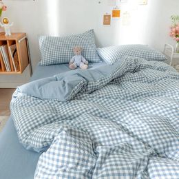 Blue Checkerboard Print Bedding Sets Nordic Duvet Cover Simple Lattice Quilt Cover Bed Sheet For Kdis Adults Bedclothes 240105