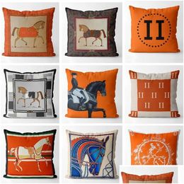 Cushion/Decorative Pillow Designer Luxury Modern Backrest Simple Living Room Orange Pillowcase American Style Horse Sofa Largeccushi Dhjdz