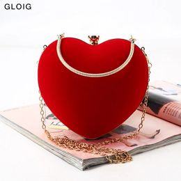 Red Heart Design Women Clutch Small Diamonds Golden Velvet Evening Bags Party Wedding Handbags Purse For Female 240104