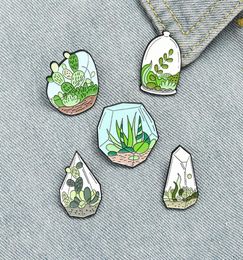 Creative Cartoon Green Plants Enamel Pins Green Cute Glass Cactus Seaweed For Friends Gift Lapel Pin Clothes Bags4960211