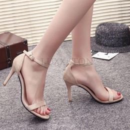 Sandals Suede Fish Billed High Heels Slim With A Buckle Strap Fashionable Women Versatile And Casual 9CM 34-39