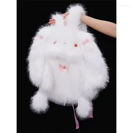 Backpack Japanese Style Cute Sweet Girl White Fun Fluffy Bag Niche Design Fashionable Casual Simple