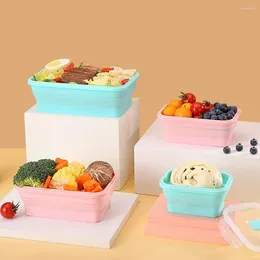Dinnerware With Lid Collapsible Silicone Container Microwavable Rectangle Storage Box High Temperature Resistance Lunch
