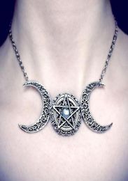Women Crystal Triple Moon Necklace Goddess Pentacle Choker Pagan Jewellery Fashion Pentagram Pendant 2021New3157047