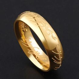 Wedding Rings goldplated stainless steel 3D carved mens main ring Christmas jewelry gift 240104