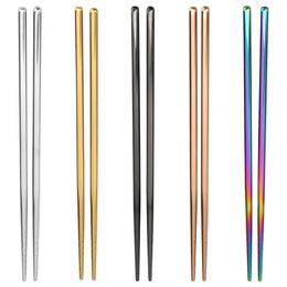 10PC of stainless steel chopsticks portable anti slip food stick desktop software 21cm Chinese tableware kitchen tools 240105