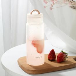 Frosted Matte Clear Glass Water Bottle 420ml Portable Cute BPA Free Waterbottle Milk Juice Cup Home Office Equipment Gifts 240104