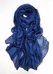 New Fashion Plain Navy Blue Silk Scarf Women 100 Natural Linen Soft Hijabs and Shawls Wrap Foulards Muslim Snood 18090Cm Y2010077528533