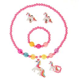 Girl Jewelry Children s Princess Unicorn Necklace Bracelet Ring piece Set Prince