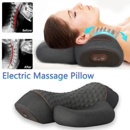 Electric Massage Pillow Vibration Compress Cervical Massager Spinal Traction Device Shoulder Neck Health Care 240104