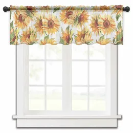 Curtain Plants Watercolour Grass Leaves Sunflowers Small Window Tulle Sheer Short Living Room Home Decor Voile Drapes