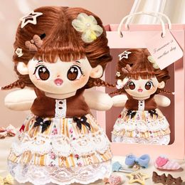 20CM Girl Doll Plush Stuffed Clothes Hairpin Accessories Tress Cotton Cute Toy for Children Birthday Gifts 240104