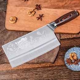 Knives Stainless Steel Flower Pattern Meat Cleaver 8inch Chef Chinese Knife Butcher Chopper Vegetable Cutter Kitchen Knife