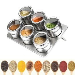 LMETJMA Magnetic Spice Jars with Spice Rack 304 Stainless Steel Spice Tins Spice Storage Jar Tins Pepper Seasoning Shakers Jars 240104