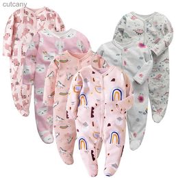 Rompers 6pieces/lot Baby rompers Newborn Baby Girls Boys Clothes 100% Cotton Long Sleeves Baby Pyjamas Cartoon Printed Baby's SetsL240105