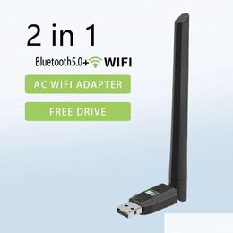 Network Adapters 600Mbps Usb Bluetooth 5.0 Ac Wifi Adapter 2 In 1 Wi-Fi 2.4G 5Ghz Antenna Dual Band 802.11Ac Mini Wireless Computer Ca Otzd0