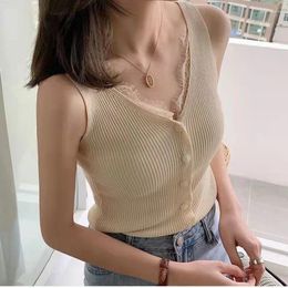 Women's Tanks Y2K Cute Corset Crop Tank Top Women Knit Lace Camisole Woman Skinny Sexy Tee Shirt Femme Summer 2024 Camis Basic T-shirt