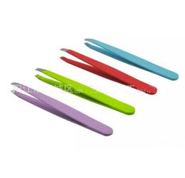 Whole 24Pcs Colourful Stainless Steel Slanted Tip Eyebrow Tweezers Hair Removal Tools5343315