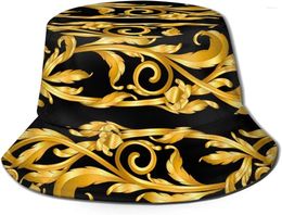 Berets Vintage Baroque Frame Scroll Mens Womens Trends Fashion Bucket Hat Black