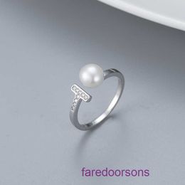 Tifannissm Designer Rings for women online store Korean S925 Silver Letter Ring Women's Fashion Micro Set Zircon Pearl DIY Empty Jewellery Have Original Box