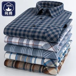 Cotton Flannel Mens Checkered Shirts Long Sleeve Soft Plaid Shirt for Men Leisure Classical Vintage Comfortable Man Clothing 240105