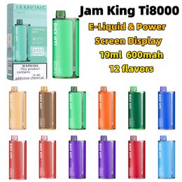 Electronic cigarette Jam King Ti8000 puff bar wholesale disposable vape pen E-Liquid & Power Screen Display 19ml Prefilled 600mAh Rechargeable battery pen