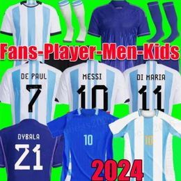 Argentina Soccer Jerseys 23 24 Fans Player Version MESSIS ALLISTER DYBALA DI MARIA MARTINEZ DE PAUL MARADONA Child Kids Kit Men Women Football Shirt