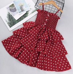 Girl039s Dresses 2021 Toddler Child Baby Girls039 Red Polka Dot Printing Suspender Sleeveless Princess Cascade Dress Silm Sl7201602