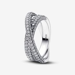 New Listing 925 Sterling Silver Timeless Pave Crossover Dual Band Ring For Women Wedding & Engagement Rings Fashion Jewellery Free Shipping