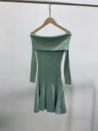 Self-portrait Lapel Off-shoulder Long Sleeve Knitted Dress For Women