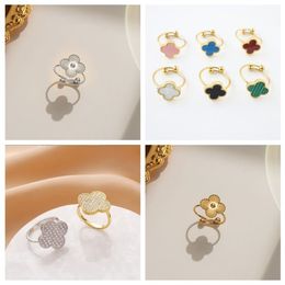 Fashion 18K Gold Plated Designer Jewellery 4/Four Leaf Clover Ring Opening Ring Adjustable Classic Flower Ring Rings Wedding Party Gift 1 Fuin
