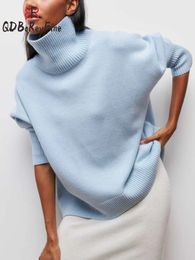 Winter Women Turtleneck Sweater Oversize Long Sleeve Top Autumn Casual Loose Jumper White Thick Warm Knitted Pullovers for 240105