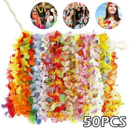 50Pcs Hawaiian Flower Wreath Garland Necklace Fancy Dress Decor Hawaii Beach Party Artificial Flowers DIY Luau Party Supplies 240105