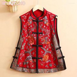 Ethnic Clothing 2024 Traditional Chinese Women Vintage Elegant Vest Flower Embroidery Cotton Linen Tops Oriental Tang Suit