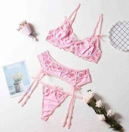 NXY sexy set 3 Pcs Sexy Lace Lingerie Women Floral Embroidery Bra Set Push up Bralette Lovely Girl Pink bra and panty set Erotic U9745289