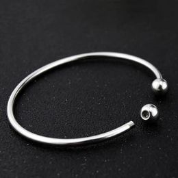 Bangles 10pcs/lot Stainless Steel Silver Tone Round Expandable Bangles Bracelets Single Bar With Removable Ball End Cap SL021*10