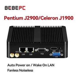 Mini pc Industrial Fanless Mini PC Celeron J6412 J1900 N2840 Dual LAN Gigabi HD Embedded IoT Windows10/11 Linux set top box HTPC 240104