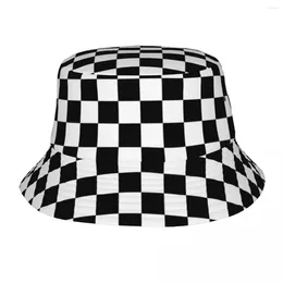 Berets Black And White Checkerboard Bucket Hats Panama Hat Children Bob Outdoor Hip Hop Fisherman For Summer Fishing Unisex Cap