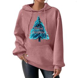 Women's Hoodies Merry Christmas Tree Print Weatshirts Women Clothing Festival Pullover With Pocket Fluffy Cartoon Sweet Female Graphic