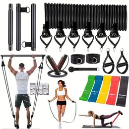 Pilates Bar Kit with Resistance Bands 3Section Stackable Workout Equipment for Legs Hip Waist and Arm y240104