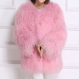 Winter Autumn Fashion Real Fur Jacket Women Genuine Mongolia Sheep Coat HT72 240104