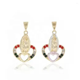 Pendant Necklaces Ruixi Custom Oro Laminado 14K 18K Gold Plated Color Zircon Heart-shaped Virgin Mary Religious Jewelry Necklace