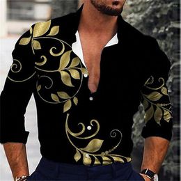 Men's Casual Shirts Floral Print Shirt Graphic Leaves 3D Outdoor Street Long Sleeve Clothing Business Cotton Button-Down