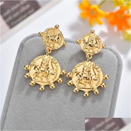 Dangle Chandelier Vintage Fashion Alloy Cameo Earrings Gold Color Geometric Round Portrait Drop For Women Girls Party Gifts Delive Dhjvs