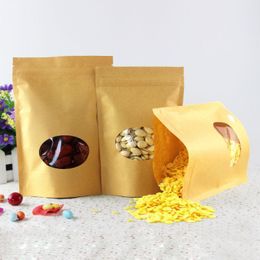 100pcs Thick Stand up Kraft Paper Clear Oval Window Zip Lock Bag Resealable Coffee Powder Bakery Sugar Gifts Packaging Storage Pouches Ixcvi