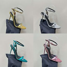 high heels designer sandals padlock pointy naked sandal leather ankle strap dress shoes with box 506