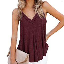 Women's Tanks V Neck Tank Top With Irregular Hem Sleeveless 2024 Summer Spring Fashion Casual Cotton Loose Sexy Elastic Female