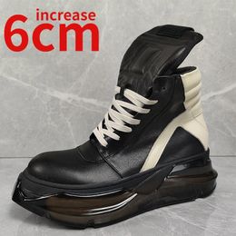 Boots European/American Trendy Increasesd 6cm Motorcycle High Top Shoes Genuine Leather Thick Soles Elevated Men
