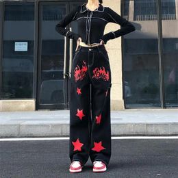Dresses New Flame Star Print Women Jeans High Street Retro Hip Hop Style Baggy Jeans Oversized Fashion Street Hot Girls Y2K Pants