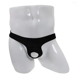 Underpants Transparent Ice Silk Men Underwear Hollow Out G-String Thongs Erotic Lingerie Open Pouch Front Hole Briefs